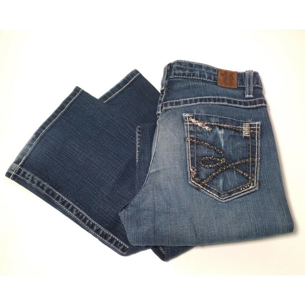 BKE Drew Boot Stretch Jeans Women's Size 28x31.5 Rhinestones Dark Blue